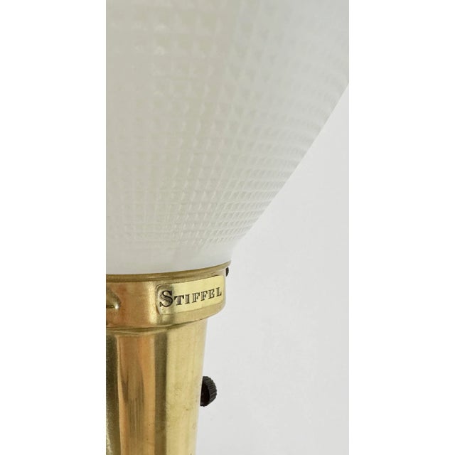 Brass Vintage Stiffel Wood Orb Table Lamp With Milk Glass Shade For Sale - Image 8 of 8