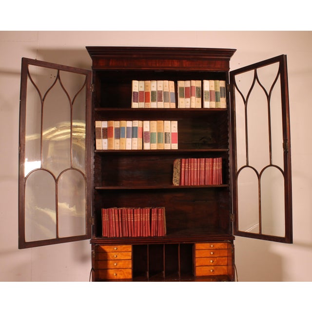 Wood Mahogany Bookcase with Secretary, 18th Century For Sale - Image 7 of 14