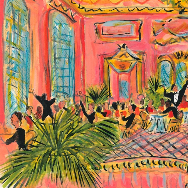 A grand dining room painted in vibrant pink is the place to be for an afternoon bite among the palm trees and rushing...