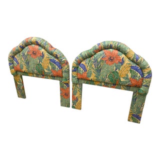 1960s Vintage Hollywood Regency Tropical Material Twin Headboard-A Pair For Sale