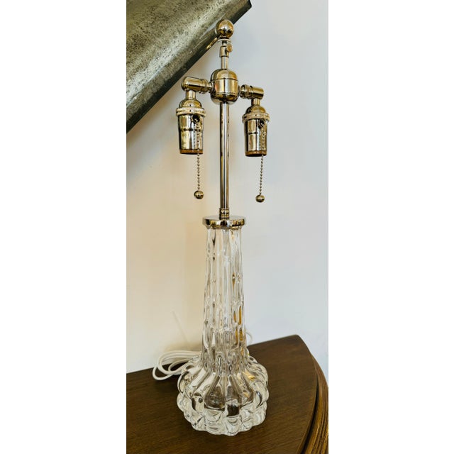 Metal Pair of 1950s Swedish Crystal Orrefors Carl Fagerlund Clear Table Lamps For Sale - Image 7 of 11