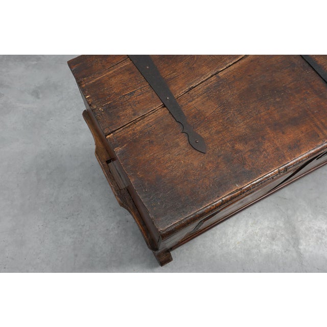 Brown Flemish Oak Blanket Chest with Panelled Front and Iron Lock, 1825 For Sale - Image 8 of 14