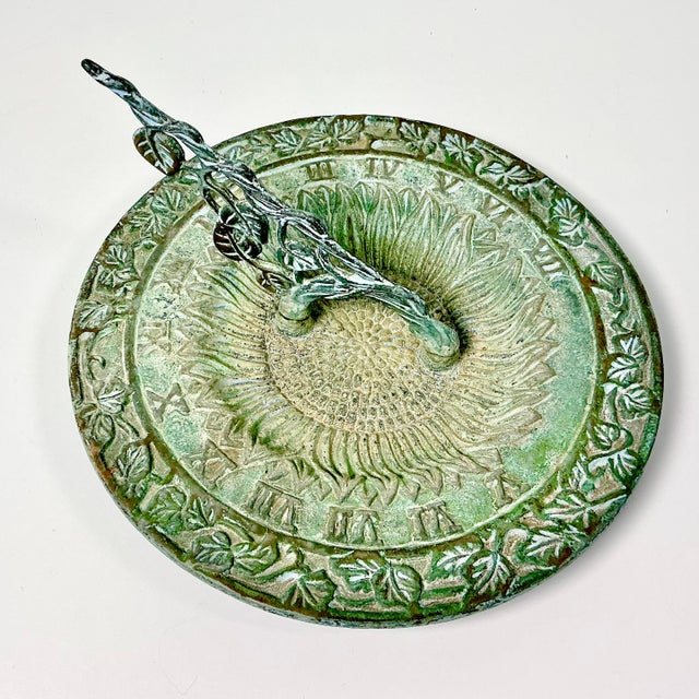 1950s 1950s Vintage English Garden Boho Chic Verdigris Green Cast Iron Sundial. For Sale - Image 5 of 12