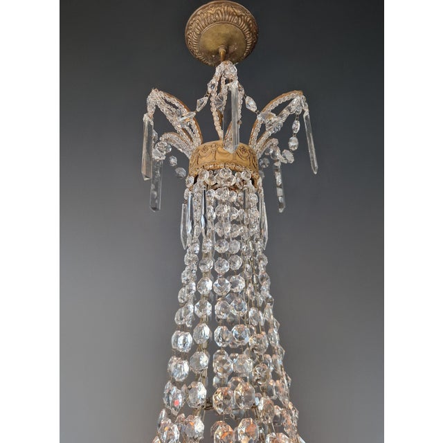 Brass Empire Brass Chandelier Crystal Lustre Ceiling Light Antique Classical Art Deco For Sale - Image 8 of 9