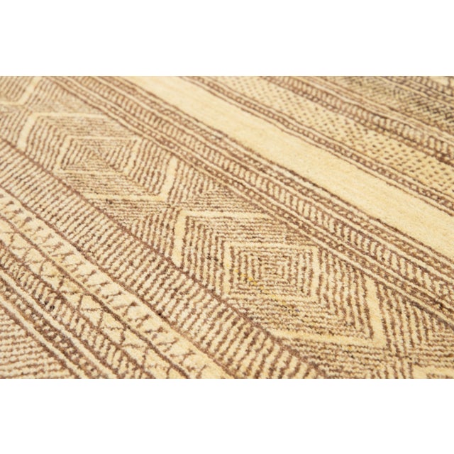 Oversize Modern Gabbeh Beige Wool Rug With Geometric Pattern For Sale - Image 9 of 12
