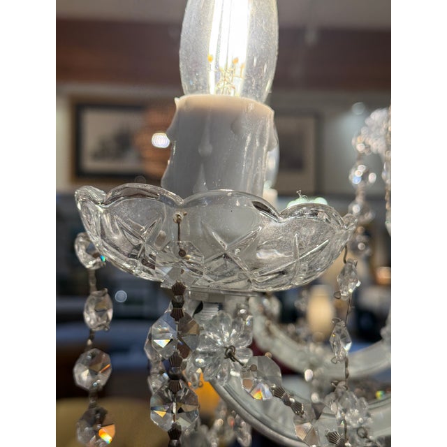 Traditional Crystal and Glass Five-Light Chandelier For Sale - Image 12 of 12