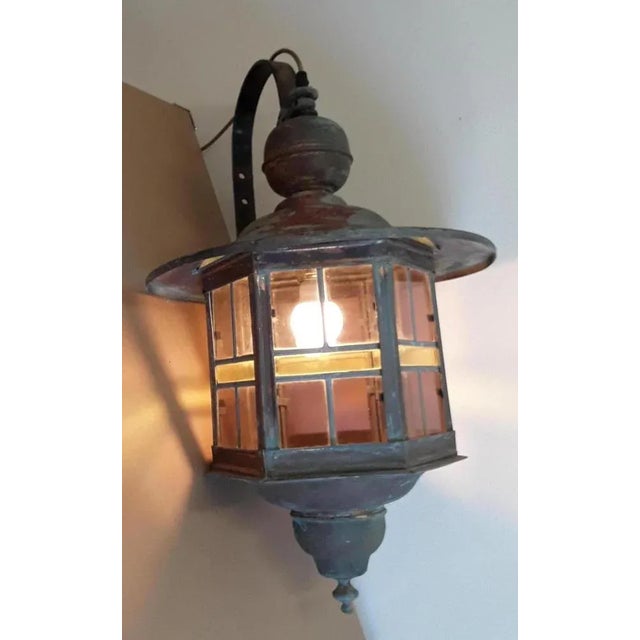 Vintage Wall Lantern with Copper Housing with an Iron Arch Holder, 1930s For Sale - Image 10 of 11