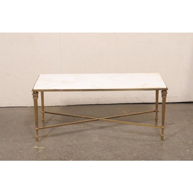 Metal Mid 20th Century French White Marble & Brass Coffee Table For Sale - Image 7 of 12
