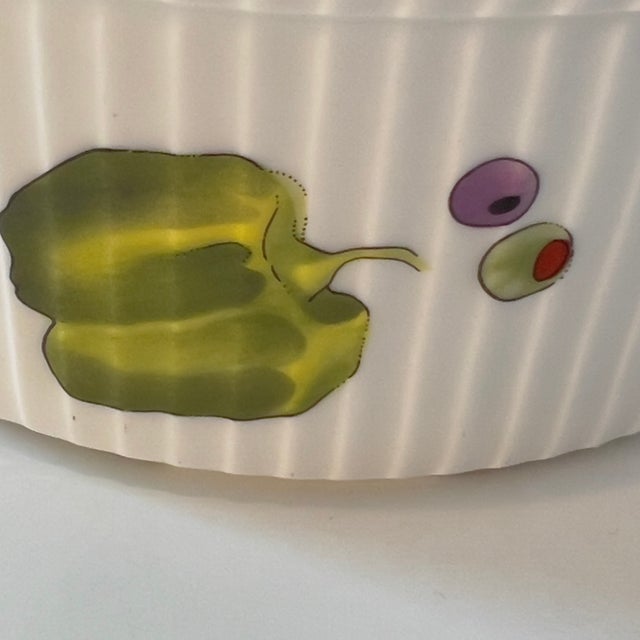 White 1940s Louis Lourioux "Le Faune" Vintage Fireproof Porcelain 7" Vegetable Motif Souffle Dish France For Sale - Image 8 of 15