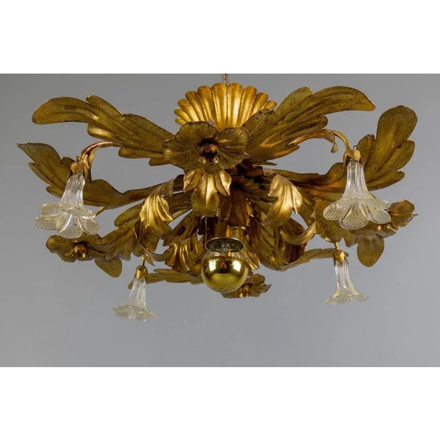 Italian Hollywood Regency Gilt Metal and Glass Flower Ceiling Light, 1970s For Sale - Image 13 of 18