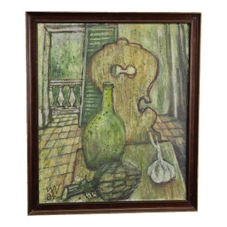 Impressionistic Still Live Oil Painting With Kitchen View For Sale