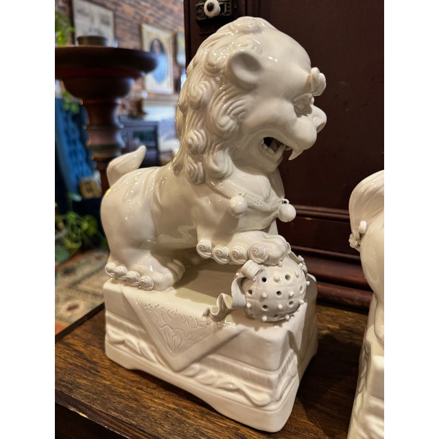 Pair Vintage Blanc De Chine Foo Dogs For Sale In Pittsburgh - Image 6 of 12