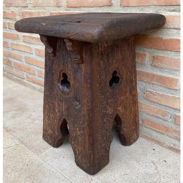 Early 20th Century French Dark Oak Stool, 1910s For Sale - Image 16 of 18