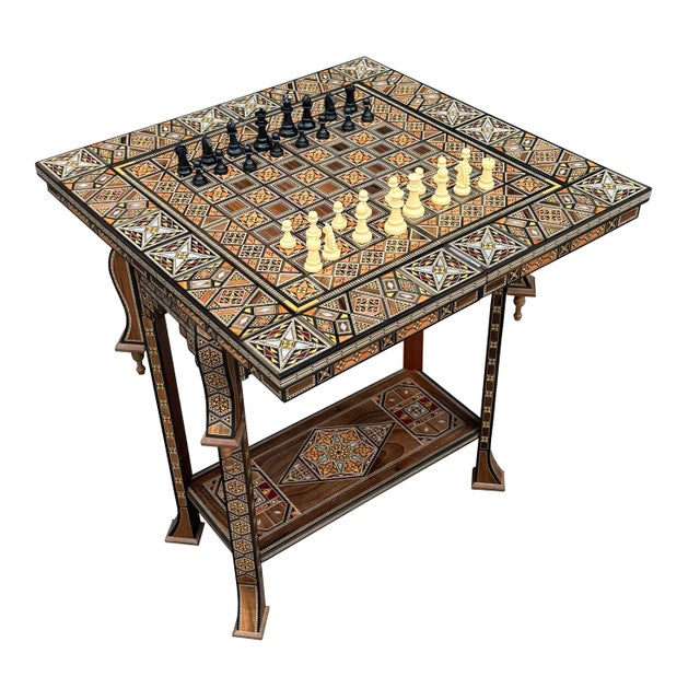 1990s Late 20th Century Marquetry Wood Inlaid Folding Game Table for Chess, Backgammon and Cards For Sale - Image 5 of 10