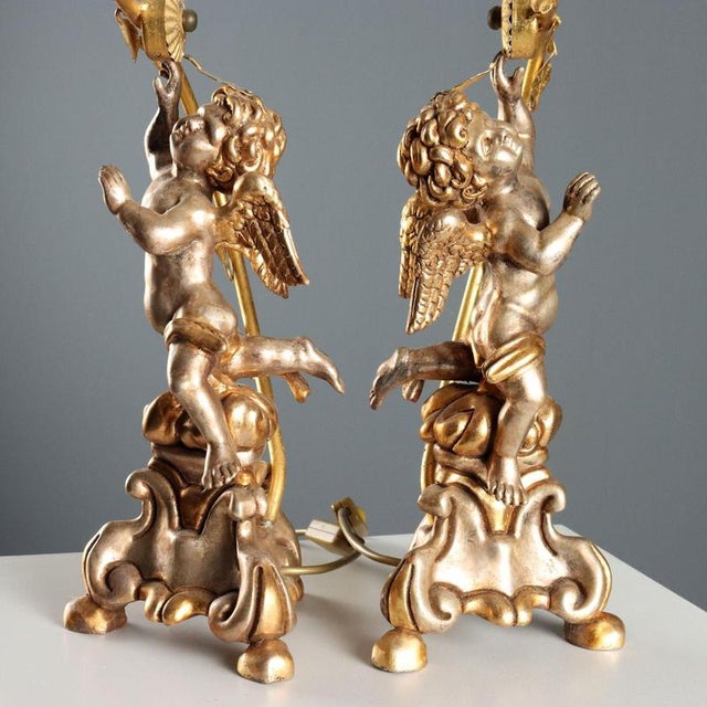 Wood Carved and Gilded Wooden Candelabra, Set of 2 For Sale - Image 7 of 12