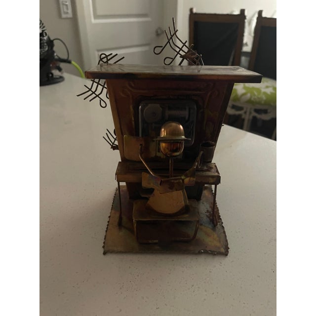 Vintage 1970s Brutalist Copper "The Entertainer" Piano Player Music Box For Sale - Image 10 of 11