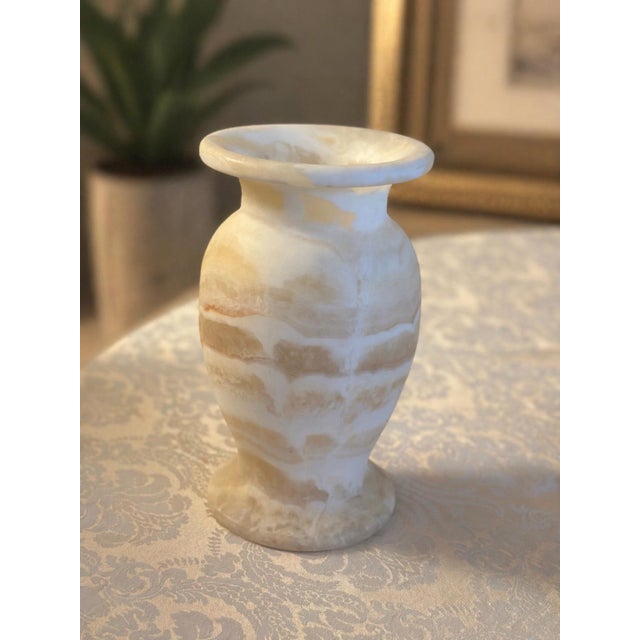 A beautifully substantial vintage Egyptian alabaster vase sourced through Restoration Hardware. Hand carved from genuine...