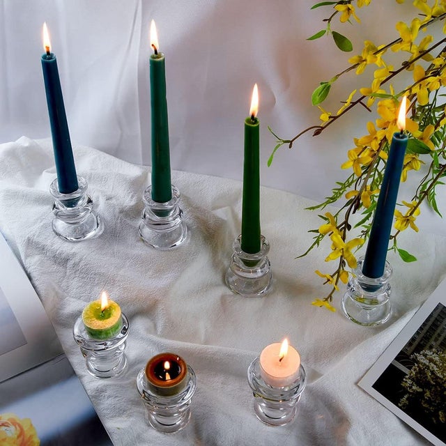 Clear Glass Taper Candle Holders Set Two For Sale - Image 6 of 8