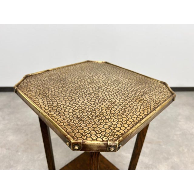 1920s Jugendstil Side Table with Hammered Brass Top, 1920s For Sale - Image 5 of 11