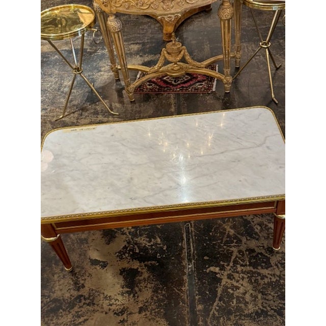 Mid 20th Century Louis XVI Style French Mahogany and Marble Coffee Table For Sale - Image 5 of 6