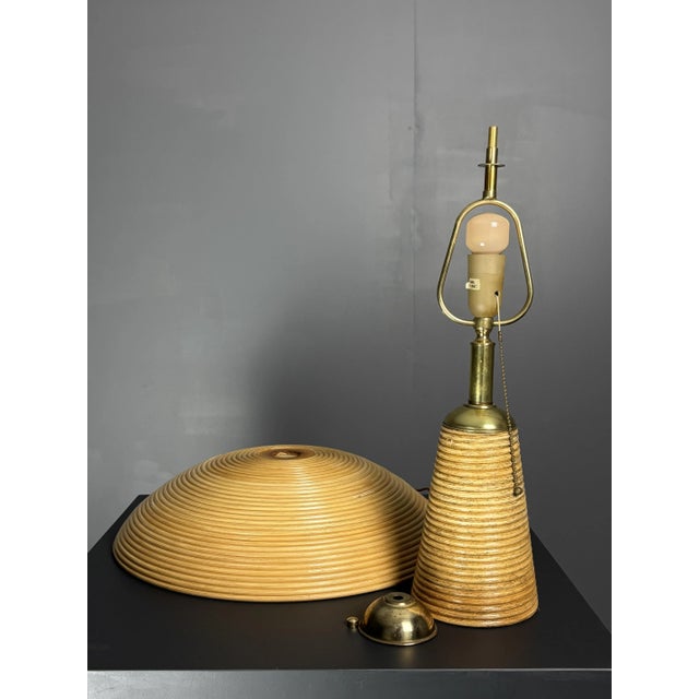Pencil Reed Rattan Bamboo and Brass Table Lamp, Italy, 1970s For Sale - Image 10 of 17