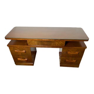 1980s Art Deco Mahogany Vanity Dressing Table With Glass Top For Sale