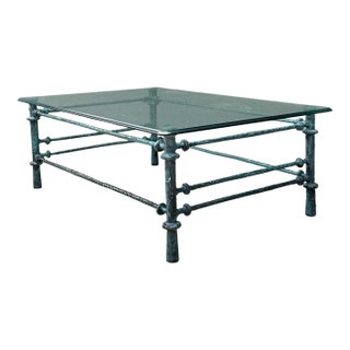 Vintage Patinated Wrought Iron Coffee Table After Giacometti For Sale