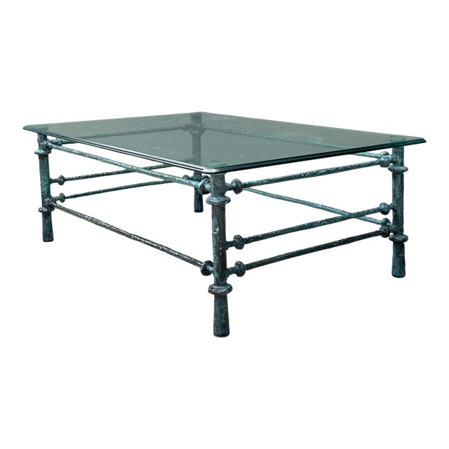 Vintage Patinated Wrought Iron Coffee Table After Giacometti For Sale