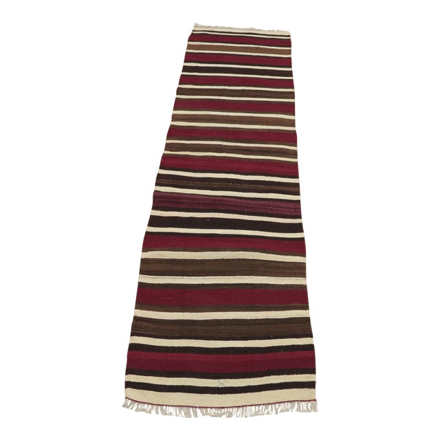 1960s Turkish Red Striped Kilim Runner Rug For Sale