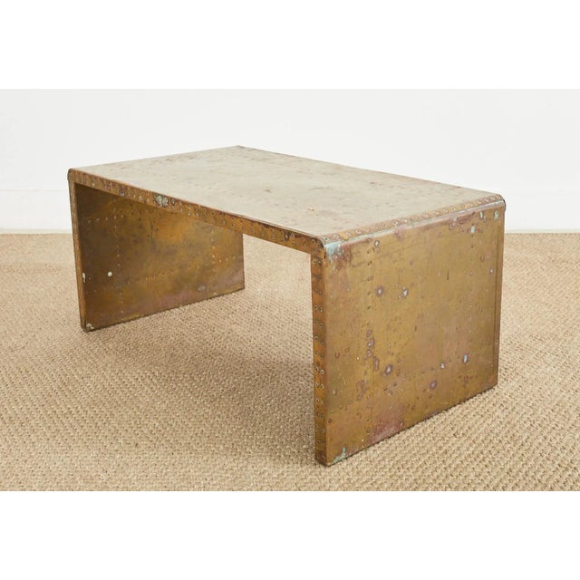 Midcentury Sarreid Patinated Brass Waterfall Cocktail Table For Sale - Image 10 of 13