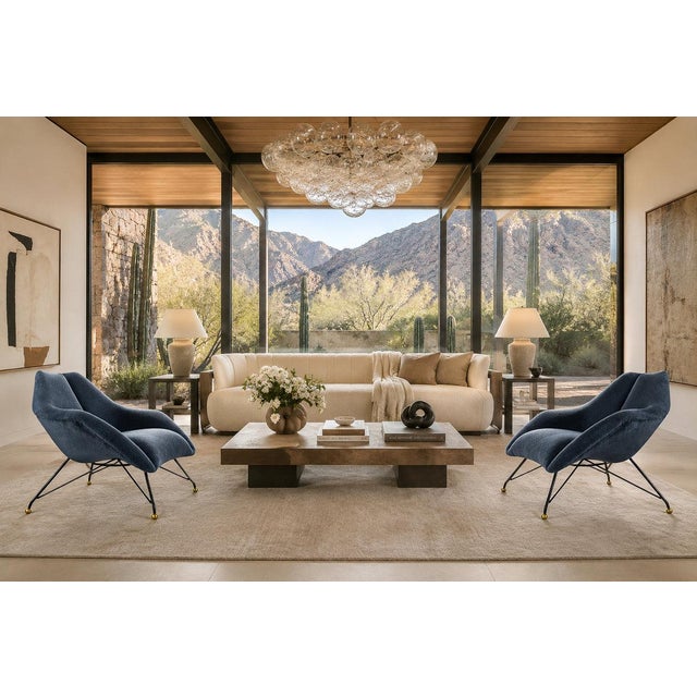Brazilian Modern “Concha” Armchairs in Iron and Dedar's Blue Mohair, Carlo Hauner, Brazil, 1950s — Lot 83C For Sale - Image 11 of 18