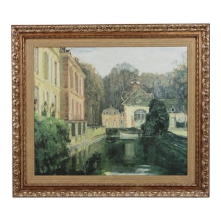 Large Oil Painting Artwork of House & Canal Scene For Sale