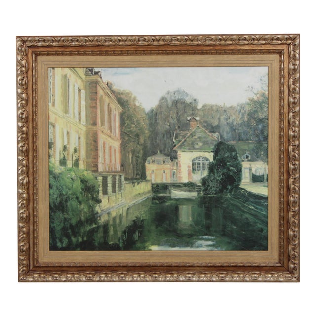 Large Oil Painting Artwork of House & Canal Scene For Sale
