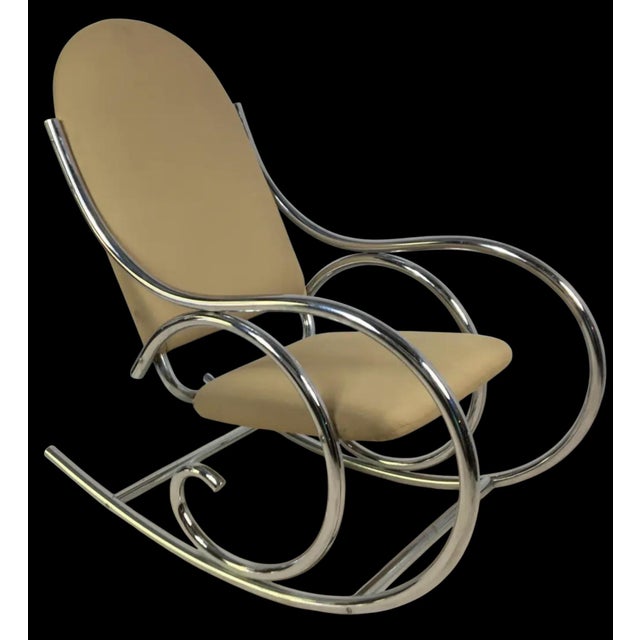 Maison Jansen 1970s Post Modern Tubular Chrome Rocker Rocking Chair Manner of Maison Jansen Pair Available For Sale - Image 4 of 6
