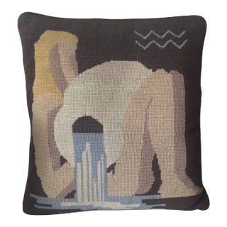 Wool 1930's Art Deco Needlepoint Pillow Rockwell Kent Design For Sale