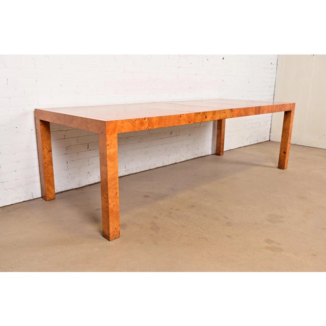 1970s Milo Baughman Style Mid-Century Modern Burl Wood Parsons Extension Dining Table, Circa 1970s For Sale - Image 5 of 14
