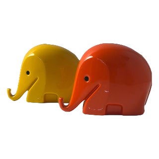 Drumbo Money Box in Yellow and Red by Luigi Colani for Dresdner Bank, Set of 2 For Sale