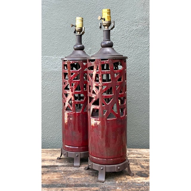 Vintage Glazed Ceramic Table Lamps - A Pair For Sale - Image 9 of 12