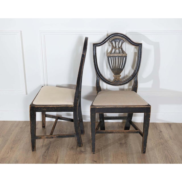 Set of Four 19th Century Swedish Blackened Wood and Gilt Lyre-Back Chairs For Sale - Image 17 of 18