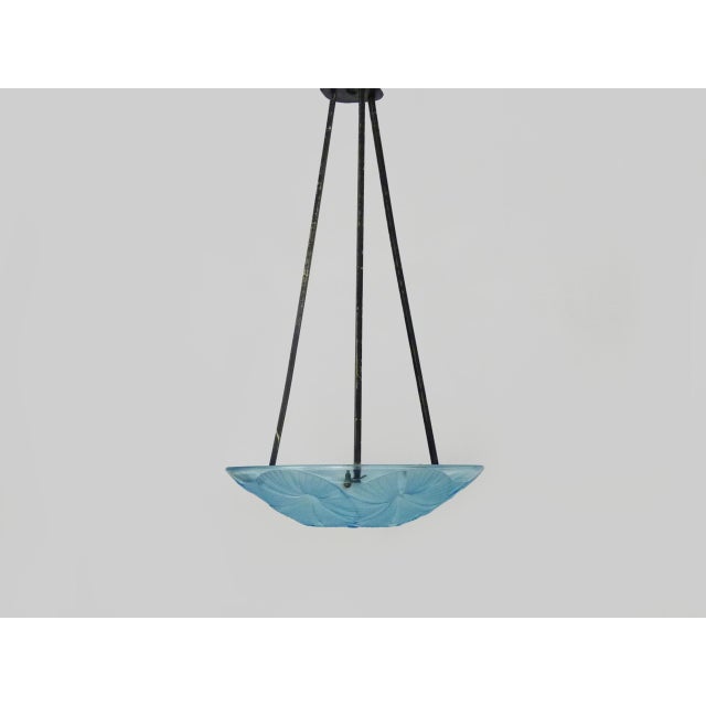 Vintage Art Deco Pendant Light in Blue Glass Paste from Verrerie Dart Degué, 1920s For Sale - Image 10 of 10
