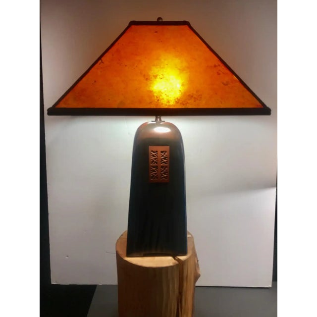 Handcrafted Onyx Glaze Lamp With Amber Mica Shade For Sale - Image 12 of 12