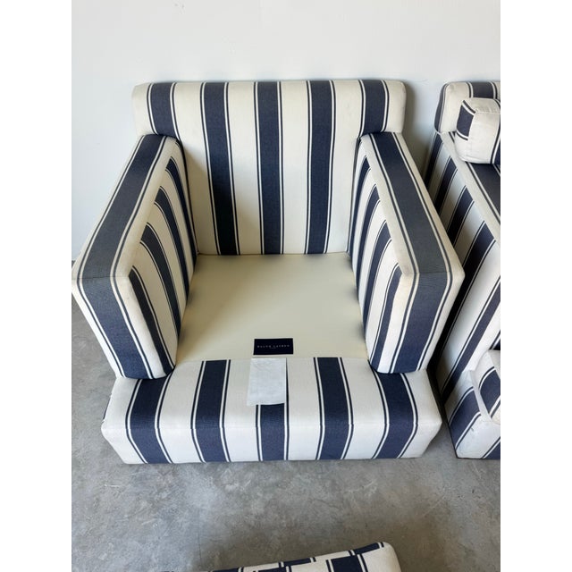 Ralph Lauren Striped Upholstered Arm Lounge Chairs – Pair For Sale - Image 11 of 12