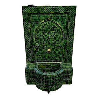 Tamegroute Green Handmade Moroccan Mosaic Tile Fountain For Sale