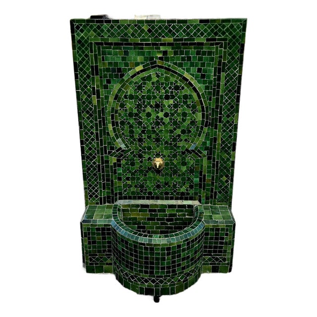 Tamegroute Green Handmade Moroccan Mosaic Tile Fountain For Sale