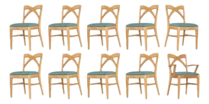 1950s Mid-Century Blond Birch Dining Chair Attributed toPaul Frankl for Brown Saltman, Set of 10