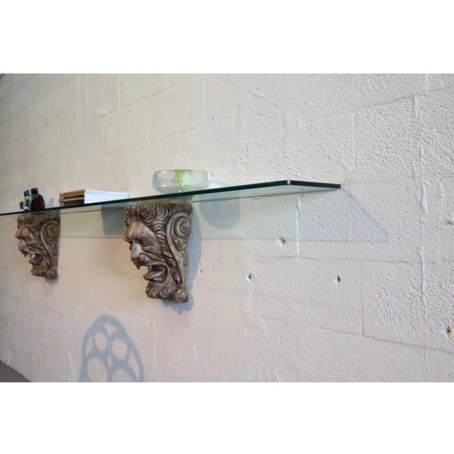 Sarreid Ltd. 1970s Sarreid Carved Wood Lion Gargoyle Wall Shelves - Set of 2 For Sale - Image 4 of 13