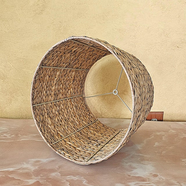 Late 20th Century Natural Woven Seagrass Drum Lamp Shade With Metal Spider Fitter, Coastal Boho Style For Sale - Image 16 of 18