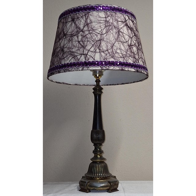 Mid-Century Modern German Table Lamp with Patinated Metal Base and Handmade Fabric Shade by Lamplove, 1950s For Sale - Image 6 of 8