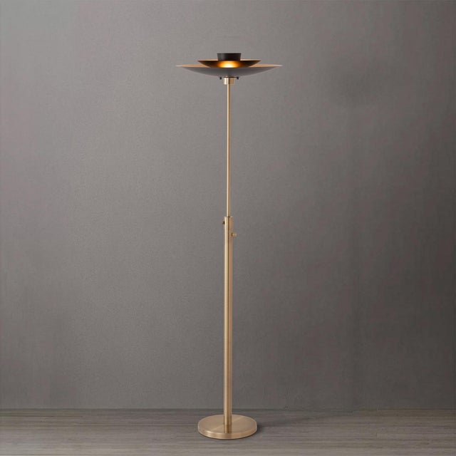 Nova Rancho Mirage Fleur Torchiere Lamp, Weather Brass, Marble Base, Linen Shade, Dimmable For Sale - Image 4 of 5