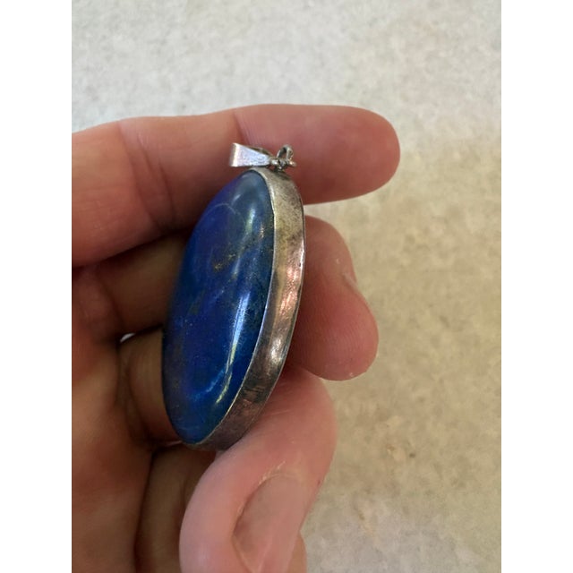 Vintage Lapis and Silver Pendant For Sale - Image 4 of 5